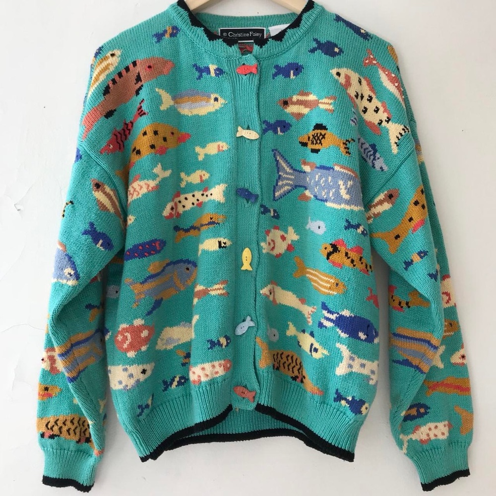 Christine Foley Vintage Fish Sweater Cardigan